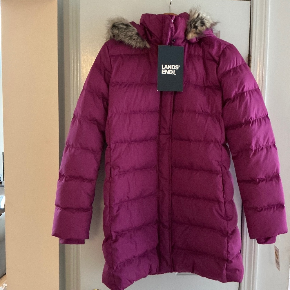 NWT Lands End Women's Winter Down Coat L Fuchsia/Magenta